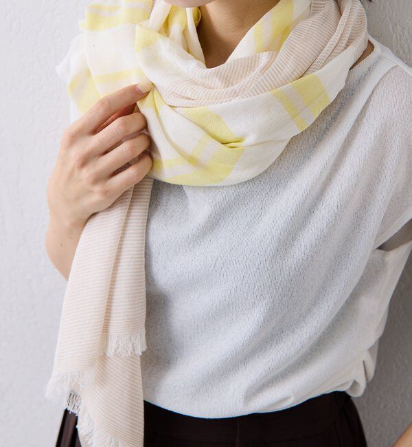  「【PAPILLONNER/パピヨネ】アシンメトリーボーダーストール」|ストール|イエロー