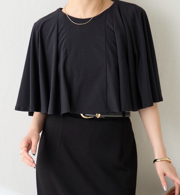  「【接触冷感/二の腕カバー】ケープデザインカットソー」|Tシャツ・カットソー|ブラック