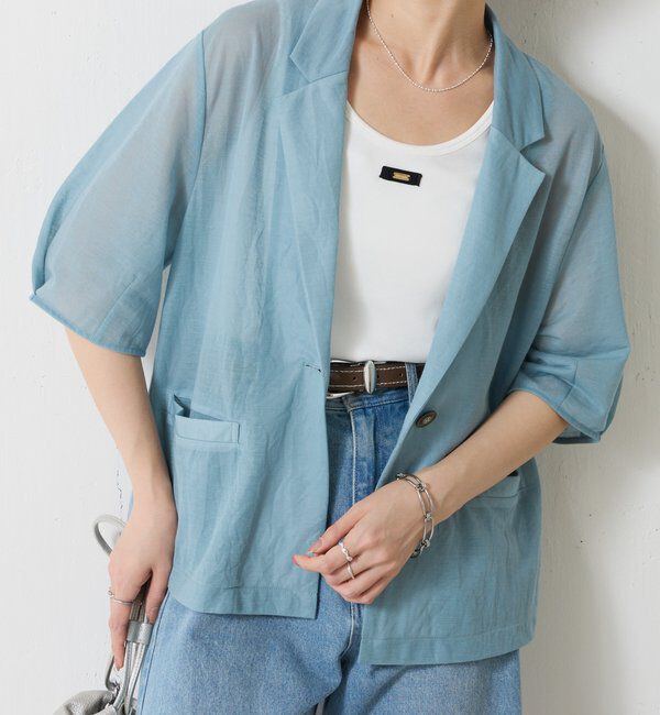  「【冷房/紫外線対策】シアーハーフスリーブカットジャケット」|Tシャツ・カットソー|