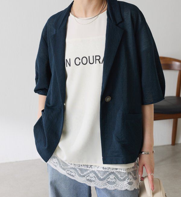  「【冷房/紫外線対策】シアーハーフスリーブカットジャケット」|Tシャツ・カットソー|