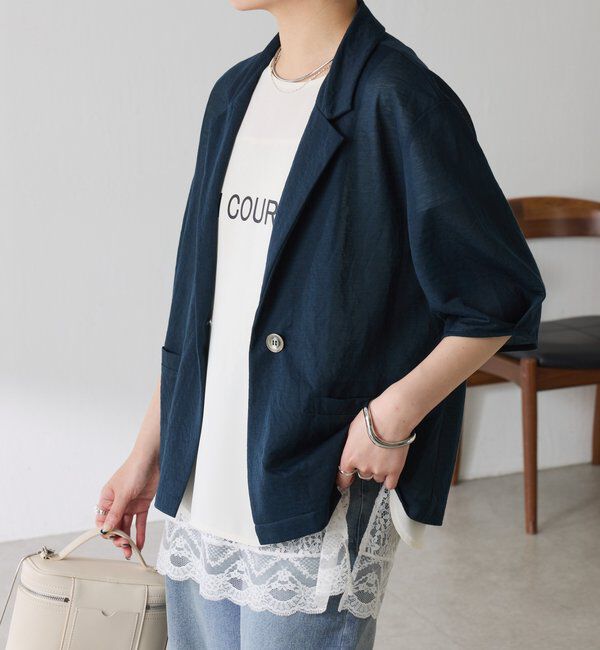  「【冷房/紫外線対策】シアーハーフスリーブカットジャケット」|Tシャツ・カットソー|