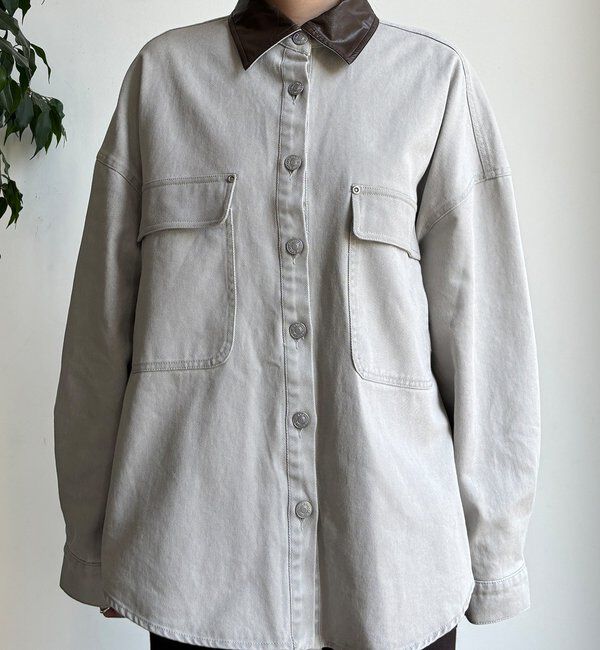  「フェイクレザー衿シャツジャケット」|ブルゾン・スタジャン|