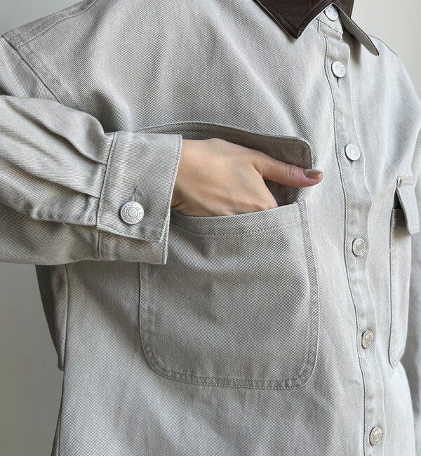  「フェイクレザー衿シャツジャケット」|ブルゾン・スタジャン|