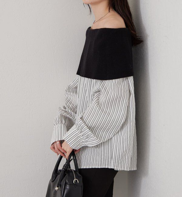 「オフショルリブストライプシャツ」|シャツ・ブラウス|