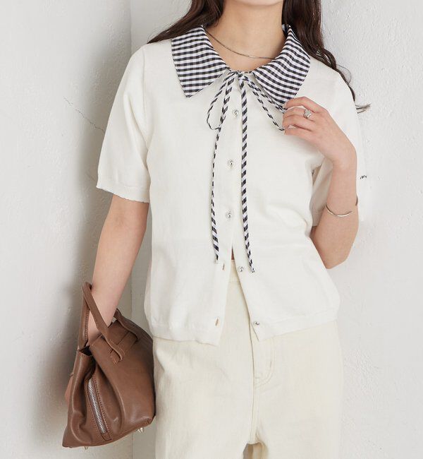  「ギンガムチェック襟付きカーディガン」|カーディガン|