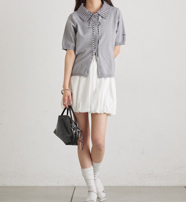  「ギンガムチェック襟付きカーディガン」|カーディガン|