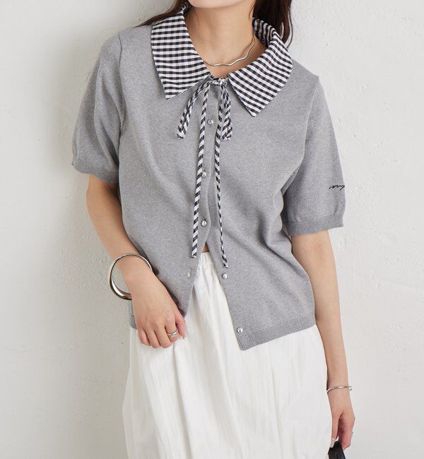  「ギンガムチェック襟付きカーディガン」|カーディガン|