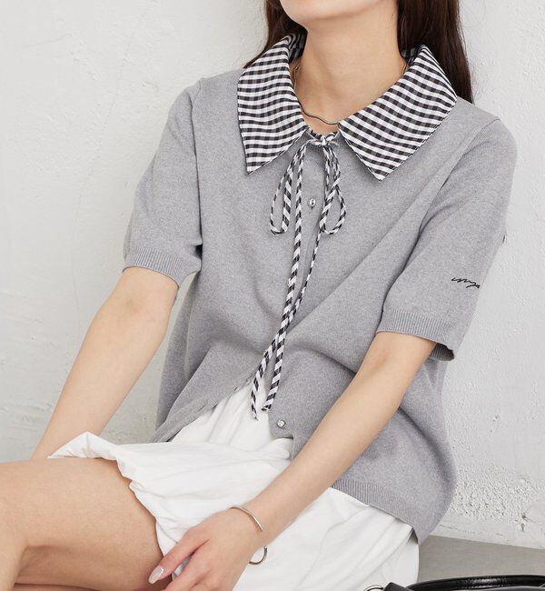  「ギンガムチェック襟付きカーディガン」|カーディガン|