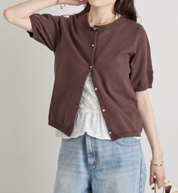  「ギンガムチェック襟付きカーディガン」|カーディガン|