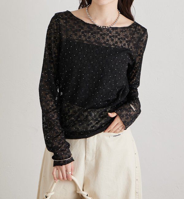  「シャイニーレースロングTシャツ」|Tシャツ・カットソー|