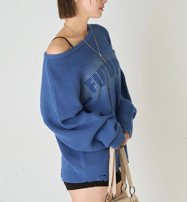  「DISTRESSED SPRAY LOGO KNIT/ダメージスプレーロゴニット」|ニット・セーター|