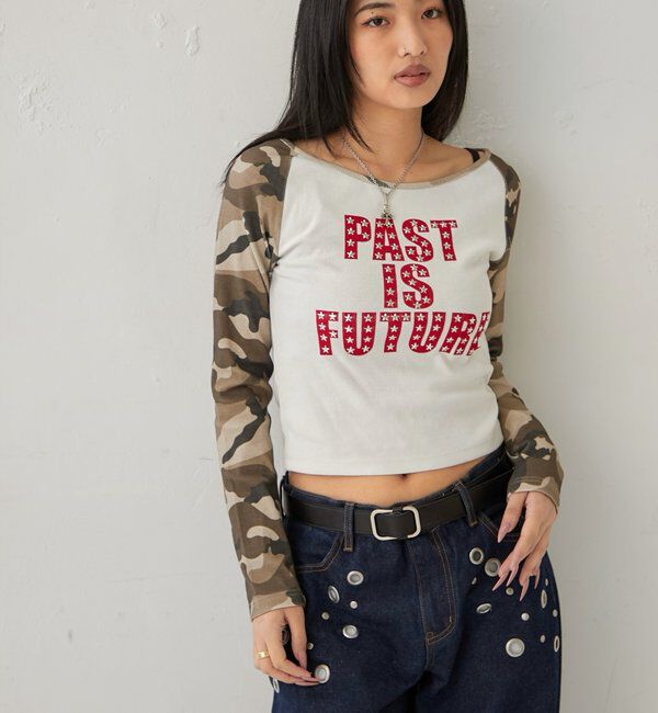  「スタースタッズラグランロゴトップス」|Tシャツ・カットソー|