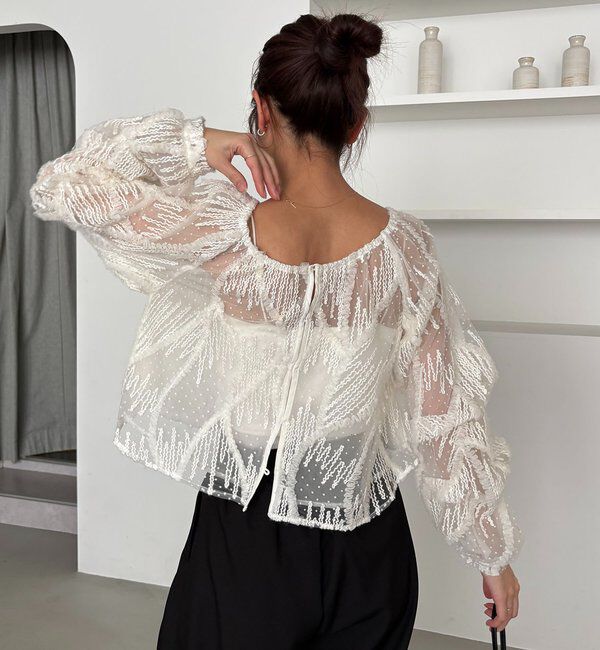  「【yuu企画】ジャガードシアーブラウス」|シャツ・ブラウス|