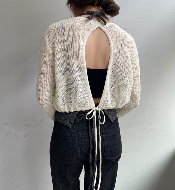  「バックデザインペーパーメッシュカーディガン」|カーディガン|