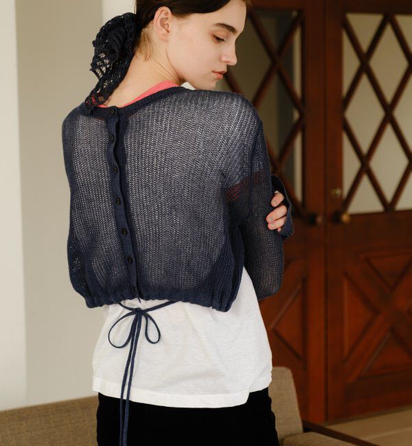 「バックデザインペーパーメッシュカーディガン」|カーディガン|