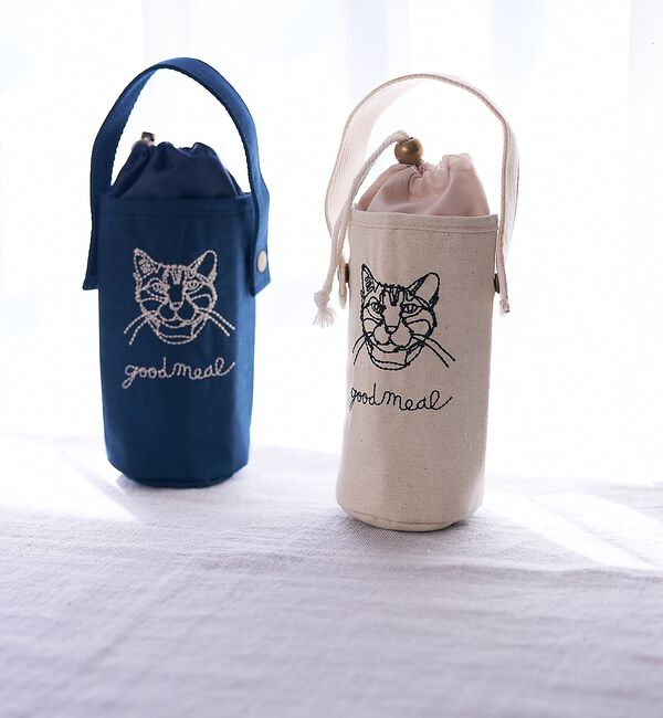 collex「【＋HAyU fabric】猫刺繍 ボトルケース 保冷・保温 レジャー」|食器・キッチングッズ|