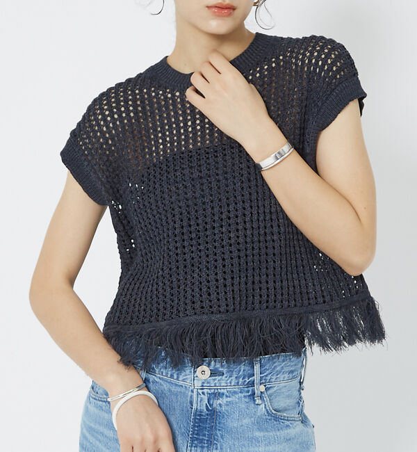 Rouge vif「メッシュニットフリンジショートプルオーバー」|ニット・セーター|チャコールグレー