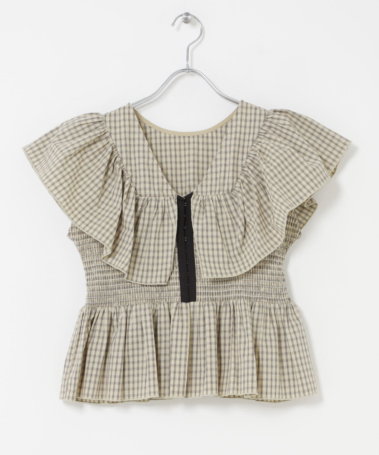  「フロントホックチェックフリルブラウス」|シャツ・ブラウス|