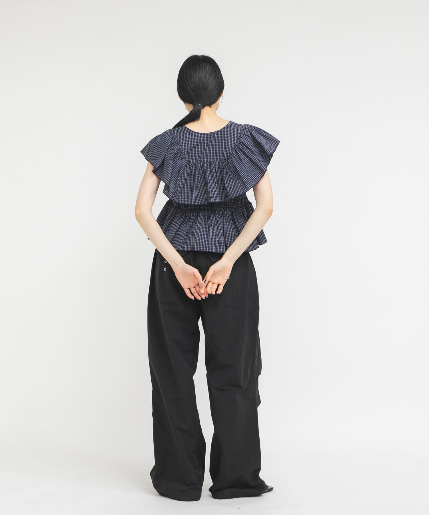  「フロントホックチェックフリルブラウス」|シャツ・ブラウス|