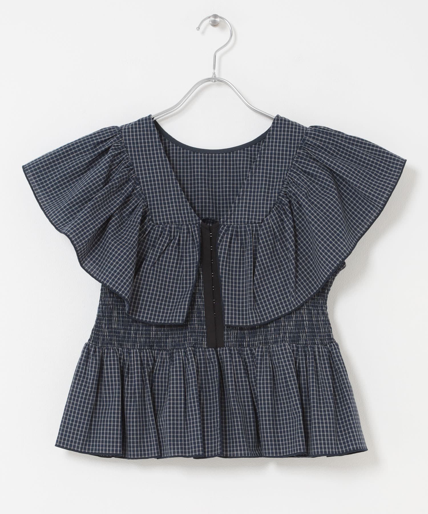  「フロントホックチェックフリルブラウス」|シャツ・ブラウス|