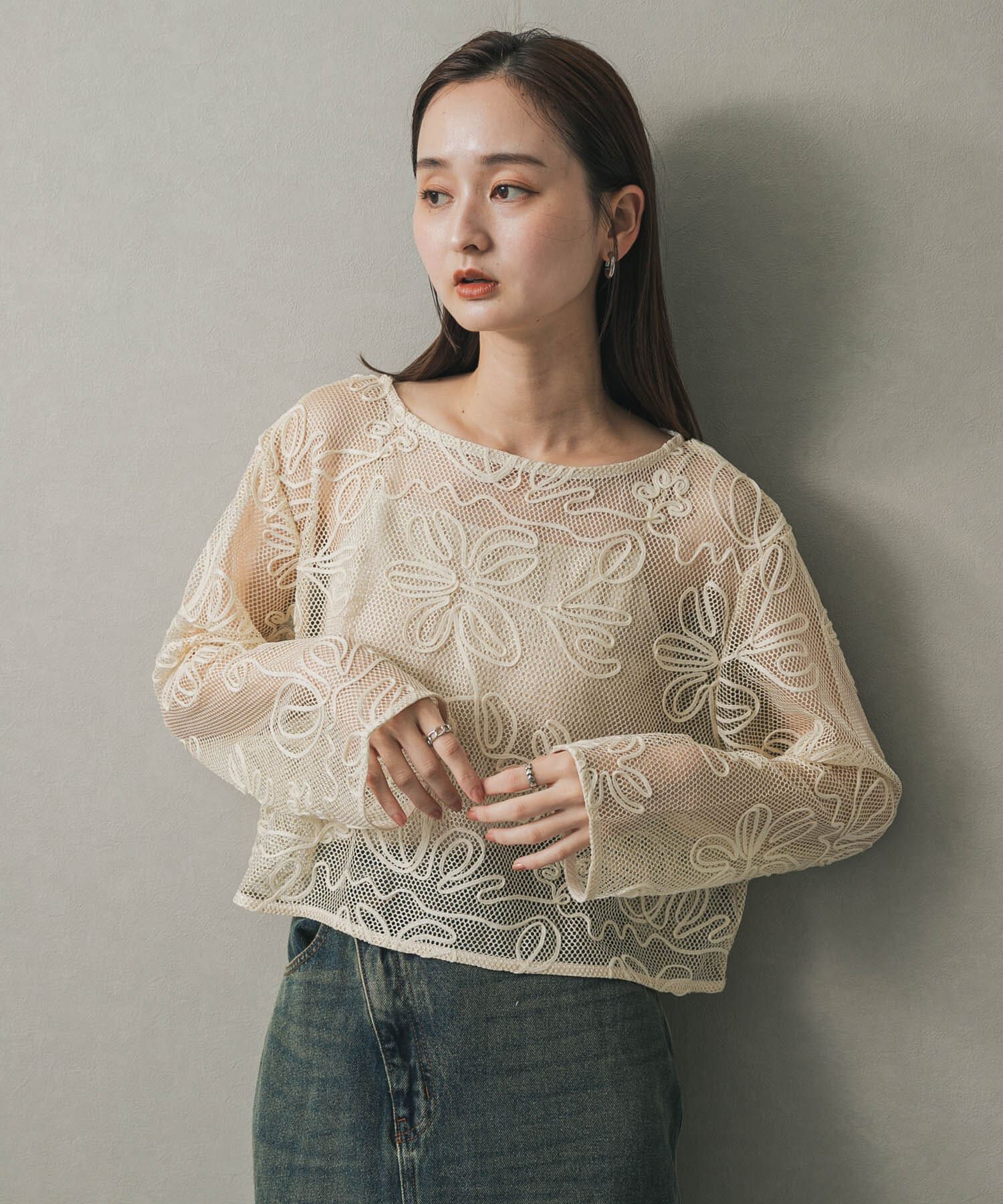 SENSE OF PLACE by URBAN RESEARCH「コードシシュウメッシュトップ」|Tシャツ・カットソー|