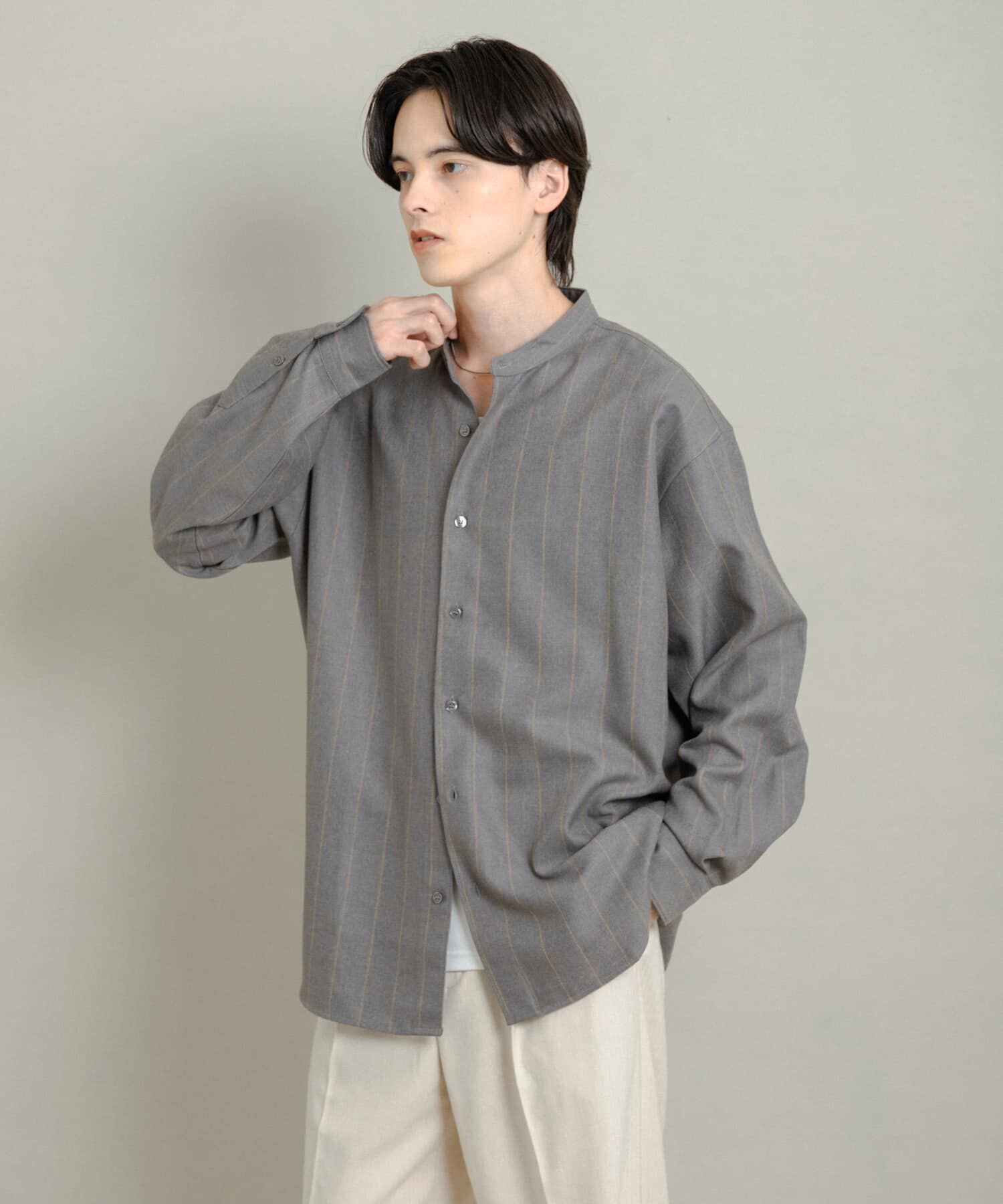 SENSE OF PLACE by URBAN RESEARCH「ウールタッチストライプバンドカラーシャツ」|シャツ・ブラウス|