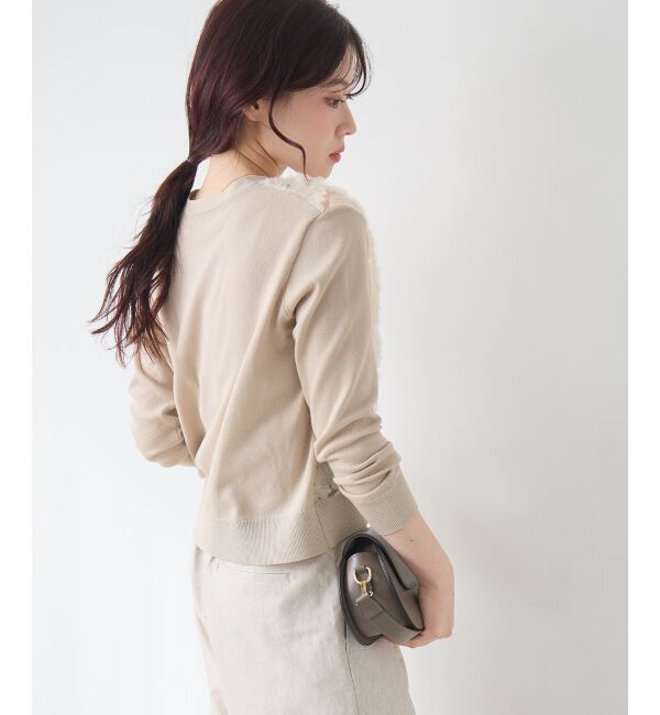  「【長袖】チュール刺繍Vネックカーディガン」|カーディガン|