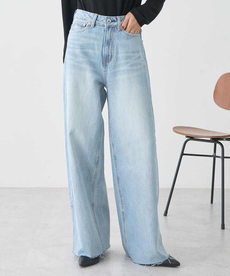 earth music&ecology「セルフカットワイドデニムパンツ」|デニム|