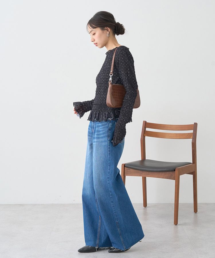 earth music&ecology「セルフカットワイドデニムパンツ」|デニム|