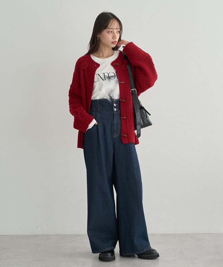 earth music&ecology「フラワーモチーフトグルボタンニットカーディガン」|カーディガン|