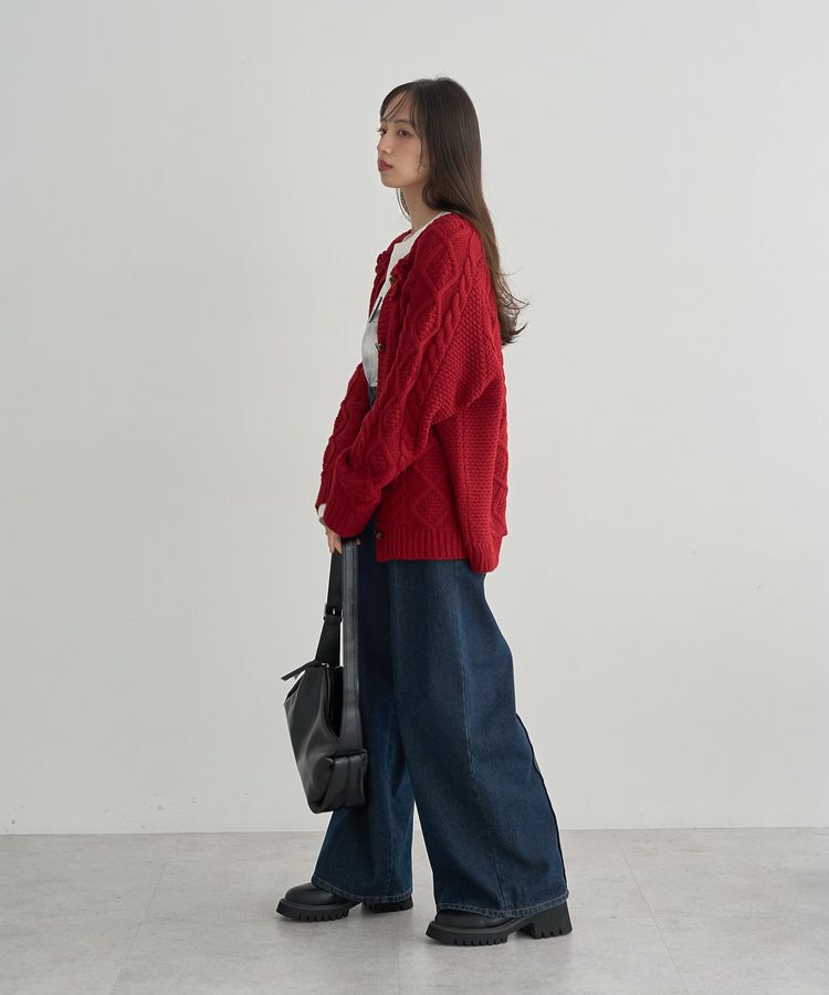 earth music&ecology「フラワーモチーフトグルボタンニットカーディガン」|カーディガン|