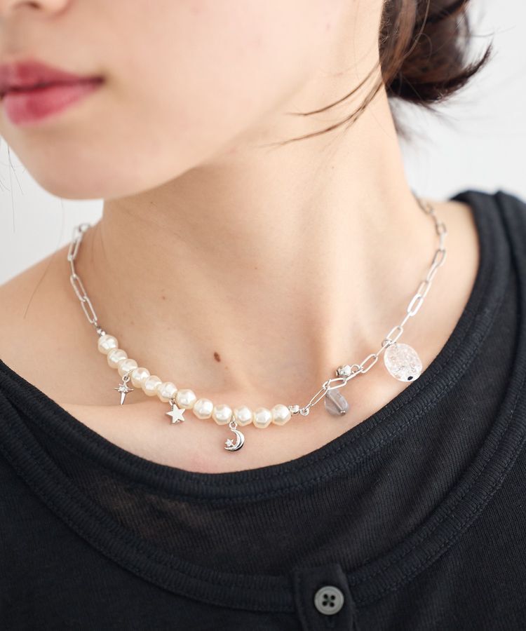 earth music&ecology「パールMIXチャームネックレス」|ネックレス|Silver