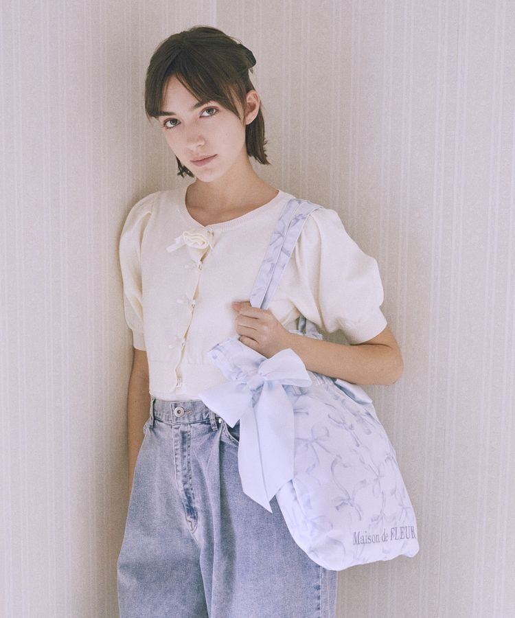 Maison de FLEUR「《一部店舗限定》リボン柄ダブルリボントートバッグ」|トートバッグ|ブルー