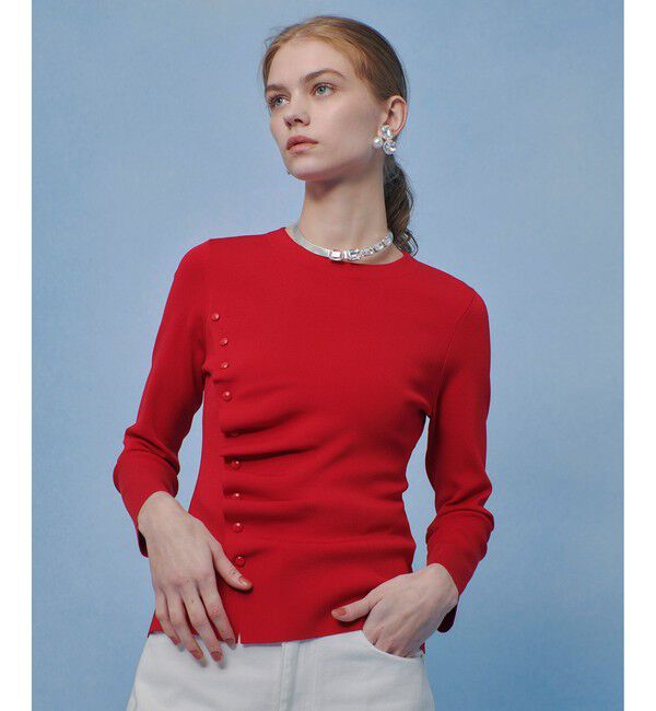 LOULOU WILLOUGHBY「【LOULOU WILLOUGHBY】ドレープアシメプルオーバー」|ニット・セーター|レッド