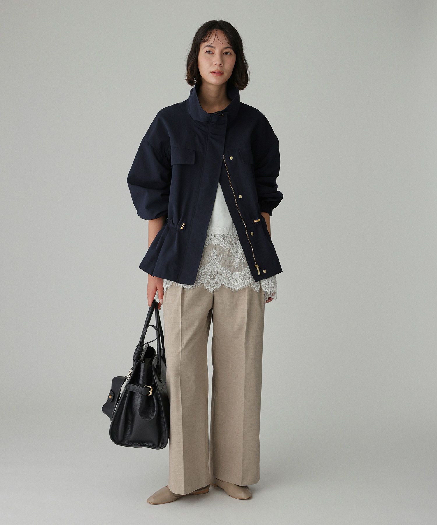 BABYLONE「撥水ナイロンペプラムブルゾン」|ブルゾン・スタジャン|