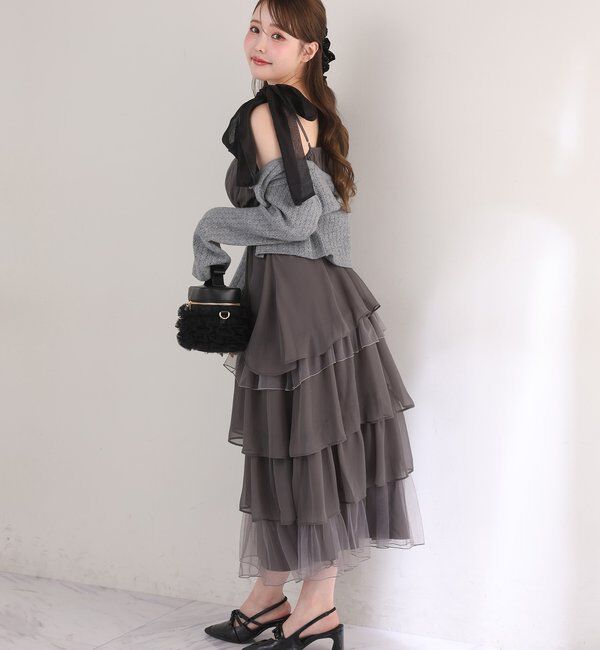  「肩リボンティアードキャミワンピ」|ワンピース|