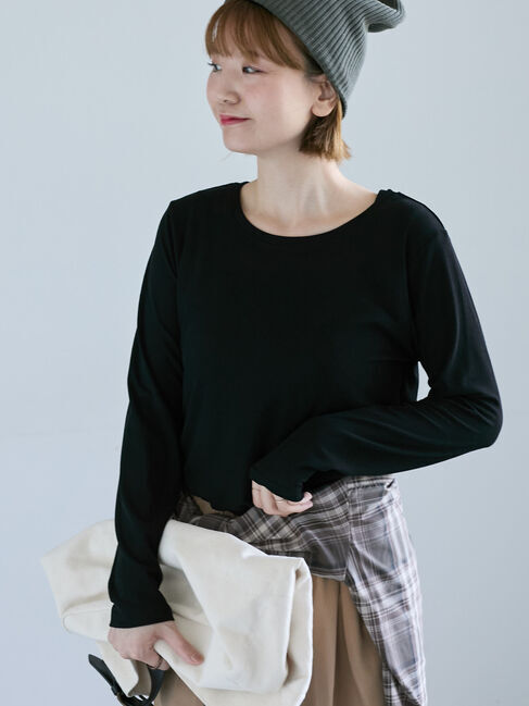 Lugnoncure「シアースラブテレコ長袖トップス」|Tシャツ・カットソー|ブラック