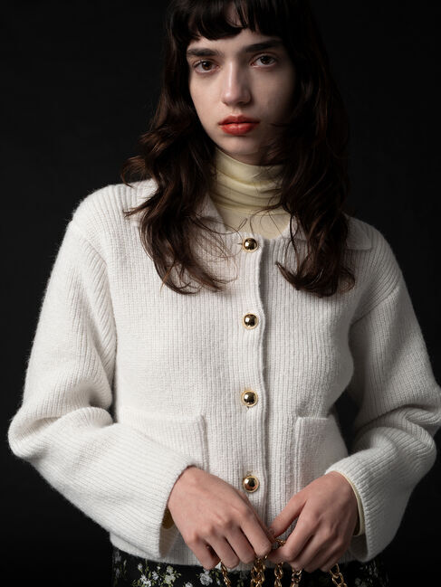 Te chichi「フラットカラーメタル釦ニットジャケット《2025winter catalog item》」|カーディガン|