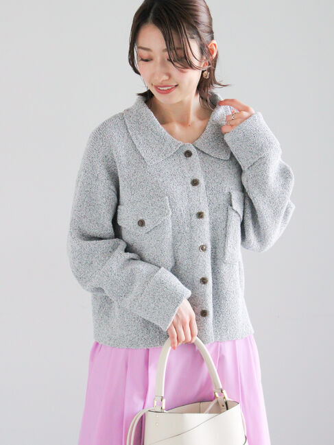 Te chichi「メランジ衿ニットジャケット」|カーディガン|グレー