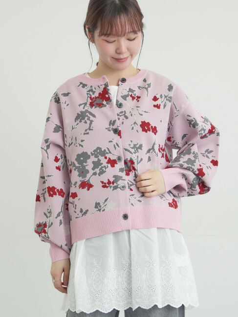 Samansa Mos2「花柄スポンディッシュニットカーディガン」|カーディガン|ピンク