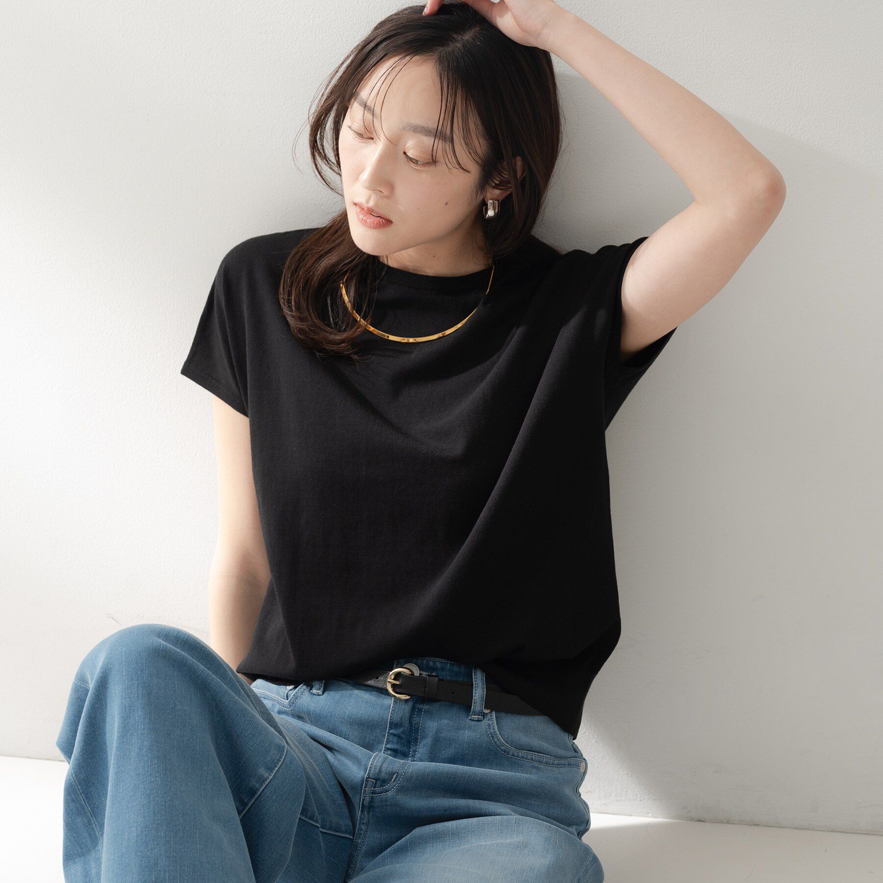 UNTITLED「コットンベーシックニット」|ニット・セーター|ブラック(019)