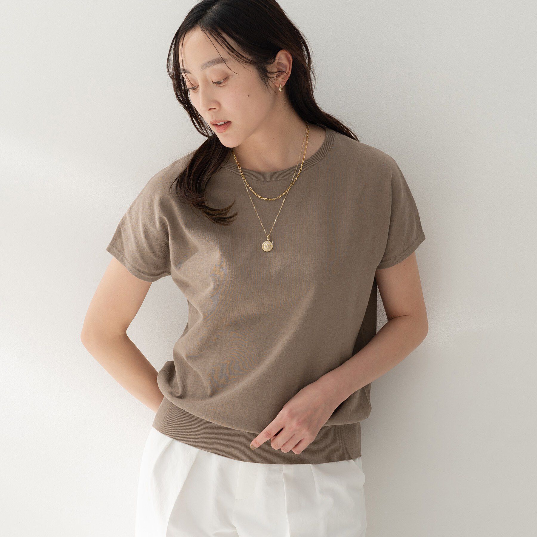 UNTITLED「コットンベーシックニット」|ニット・セーター|モカブラウン(042