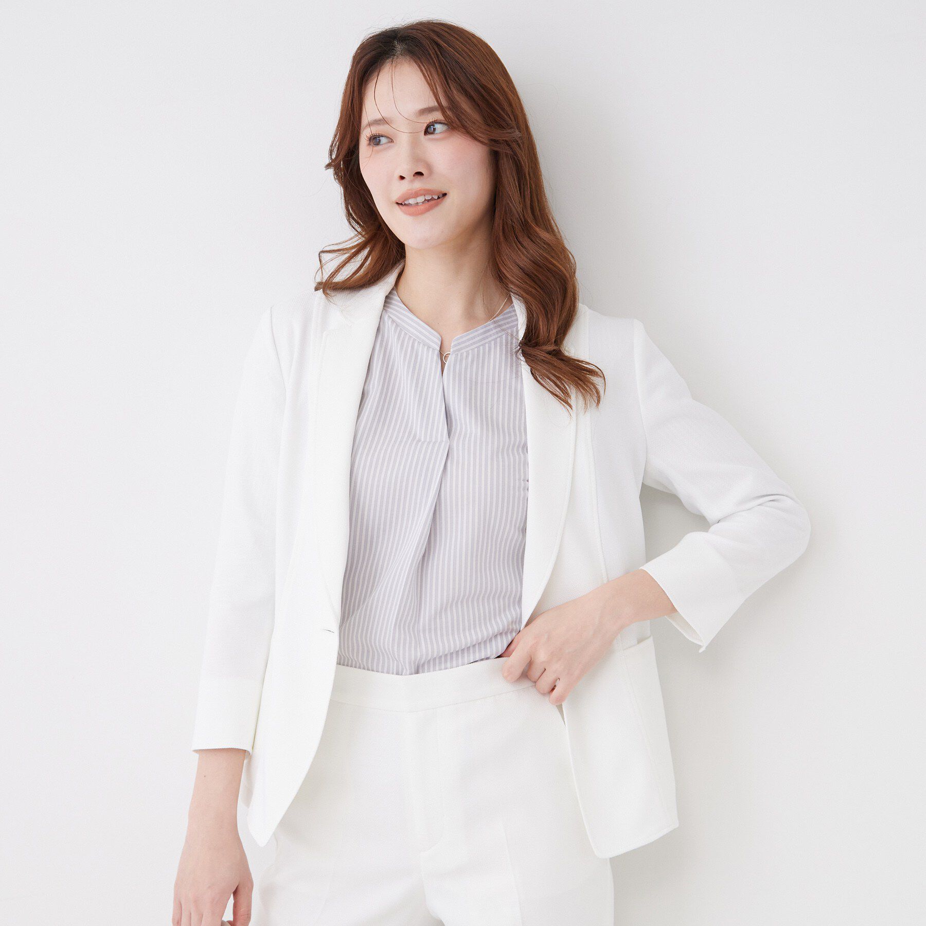 COUP DE CHANCE「【手洗い可／日本製／7分袖／UVケア】リネンライク テーラードジャケット」|テーラードジャケット|