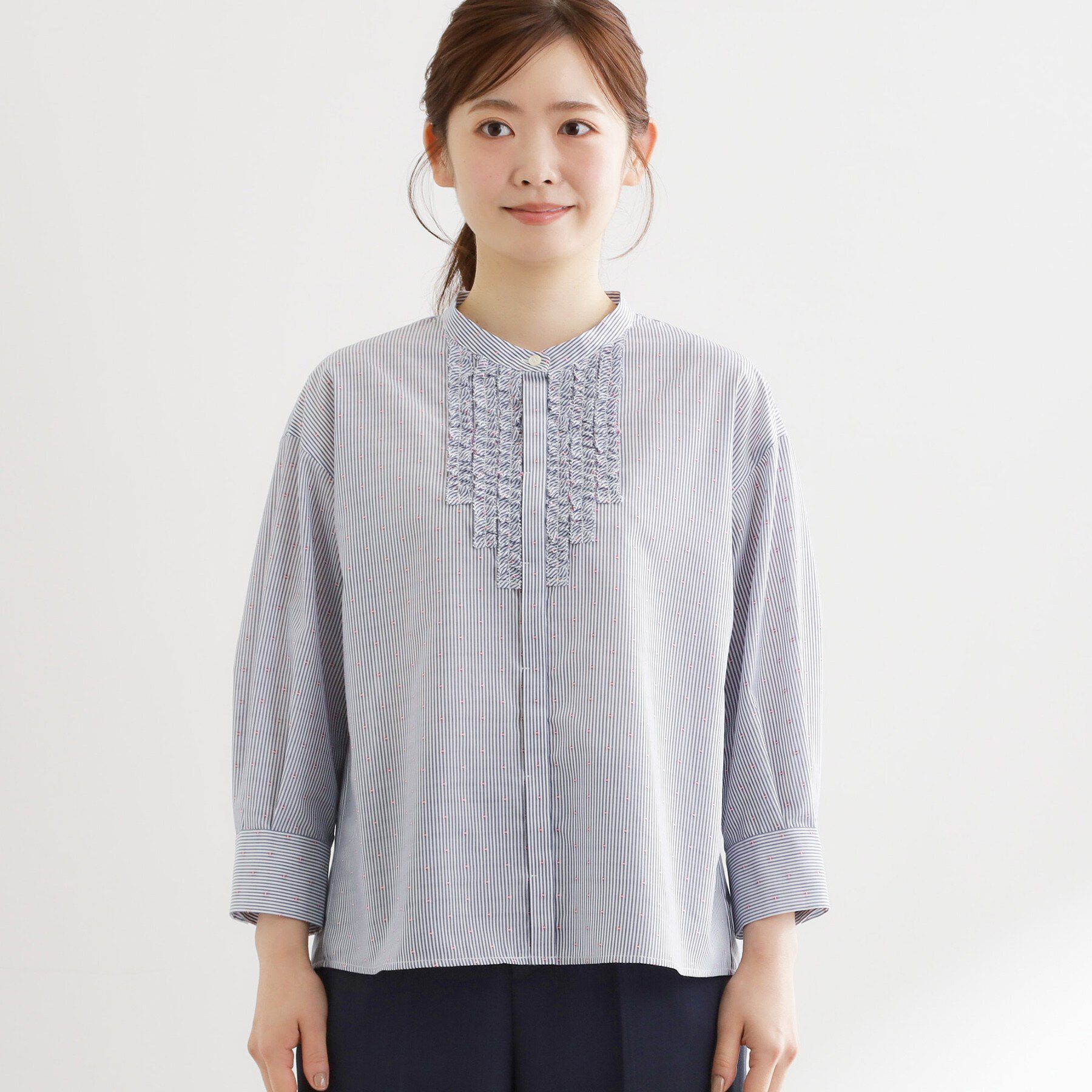 Reflect「【接触冷感】八分袖フロントフリルブラウス」|シャツ・ブラウス|