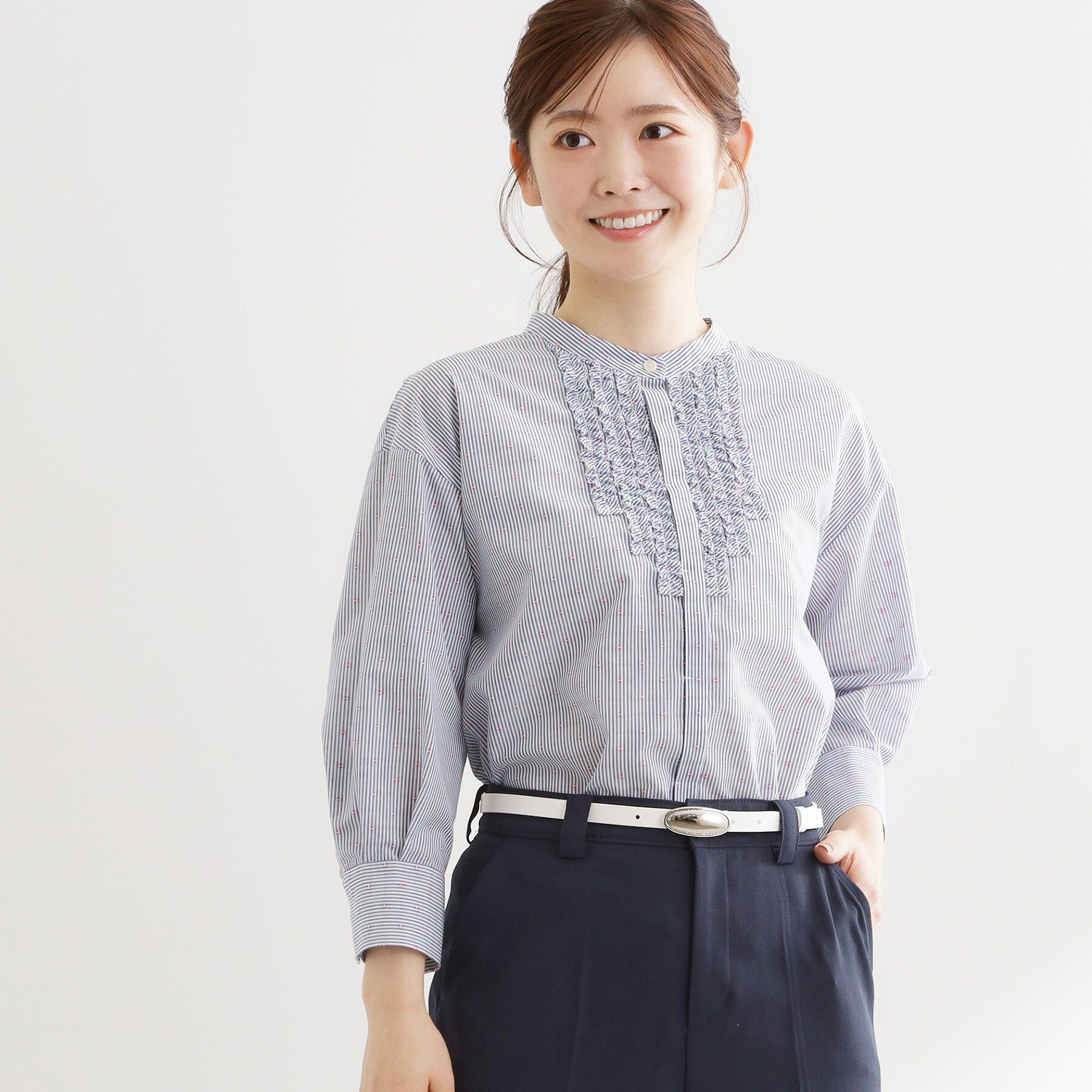 Reflect「【接触冷感】八分袖フロントフリルブラウス」|シャツ・ブラウス|