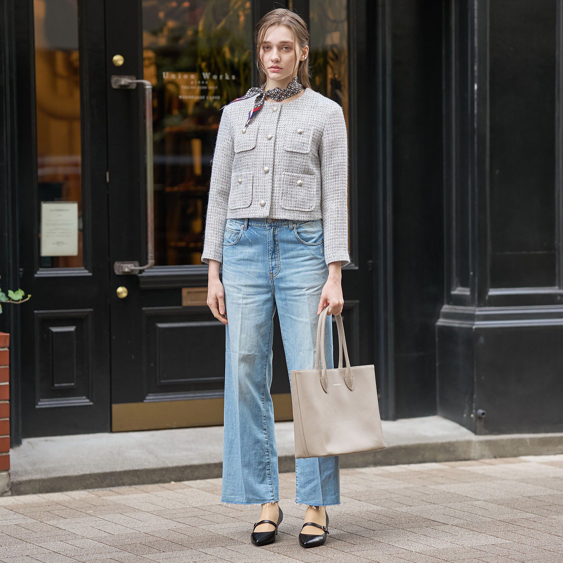 DRESSTERIOR「ラメミックスツイードジャケット」|ノーカラージャケット|