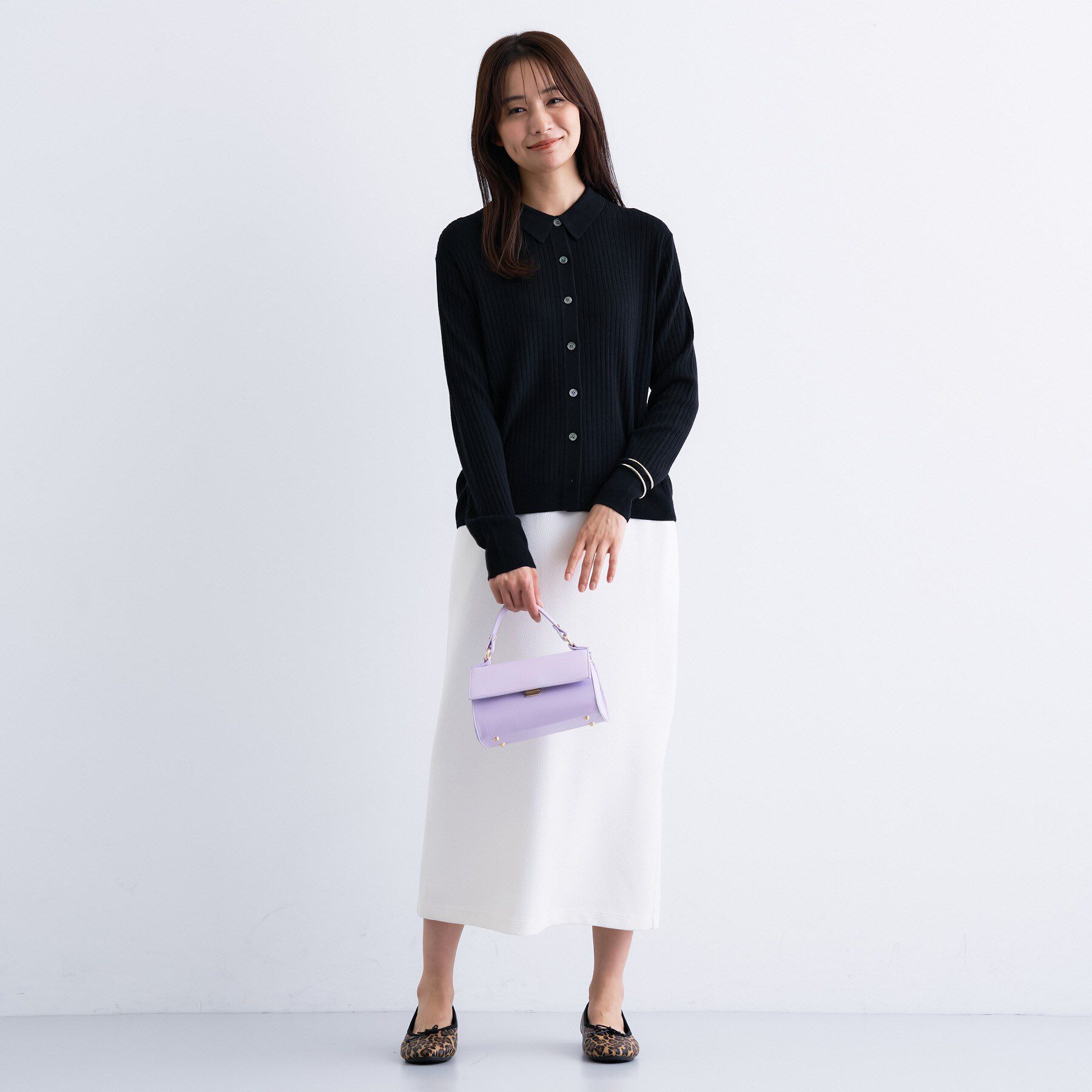 INDIVI「【トレンド】衿付きワイドリブニット」|カーディガン|