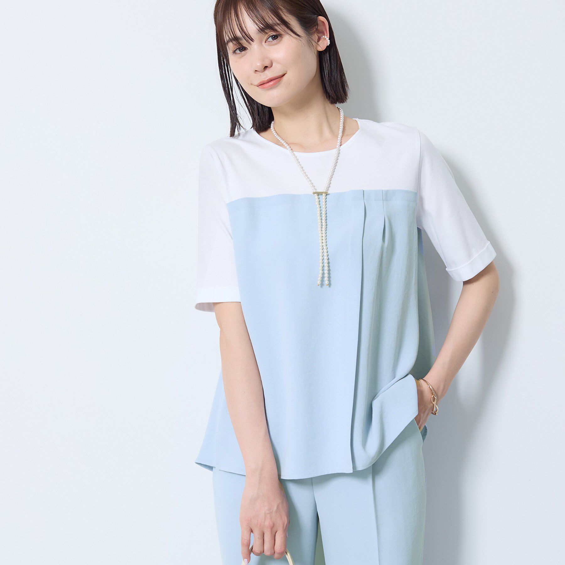 INDIVI「【着る日傘／SETUP可能】ビスチェレイヤード風トップス」|Tシャツ・カットソー|サックスブルー(09