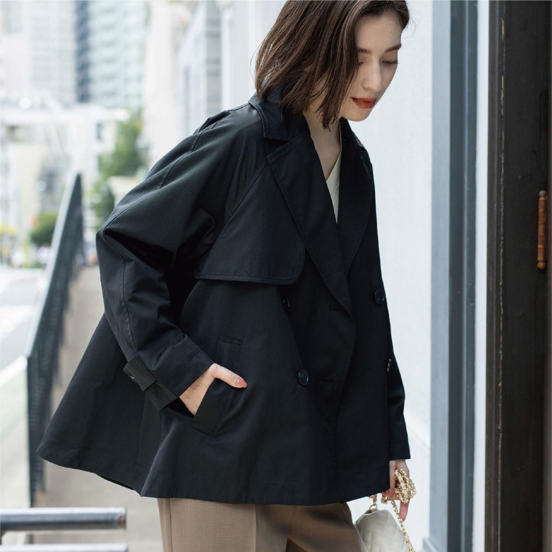 OPAQUE.CLIP「フレアミドルトレンチコート」|トレンチコート|ブラック(019)