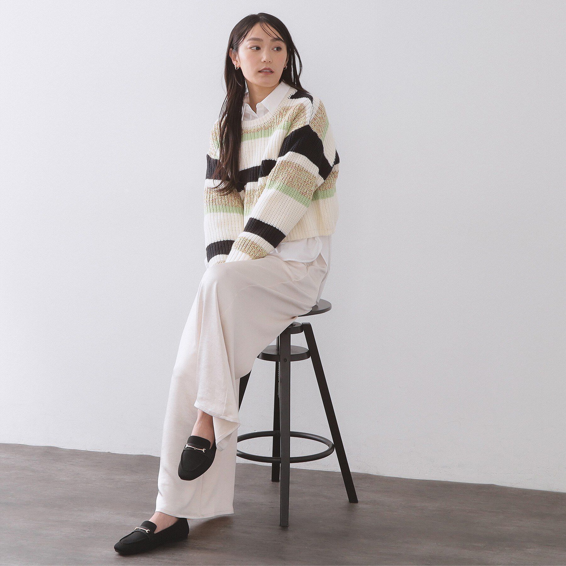 OPAQUE.CLIP「カラーボーダーミドルゲージニット」|ニット・セーター|